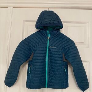 EDDIE BAUER Girl's Boys Blue MicroTherm Down Hooded Jacket Size 3 4 years unisex